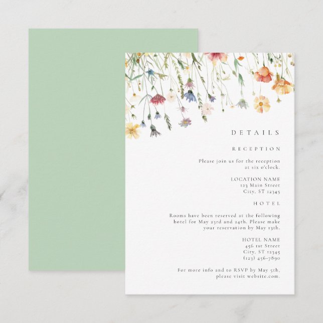Boho Chic Wildflower Wedding Details Enclosure Card (Front/Back)