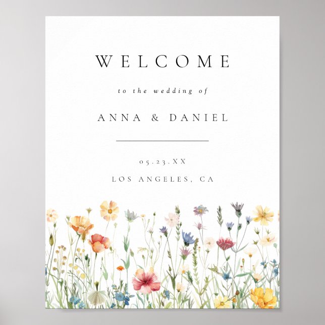 Boho Chic Wildflower Wedding Welcome Poster (Front)