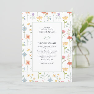 Boho Chic Wildflowers Modern Floral Wedding Invitation