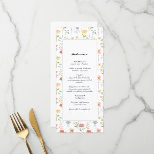 Boho Chic Wildflowers Modern Floral Wedding Menu