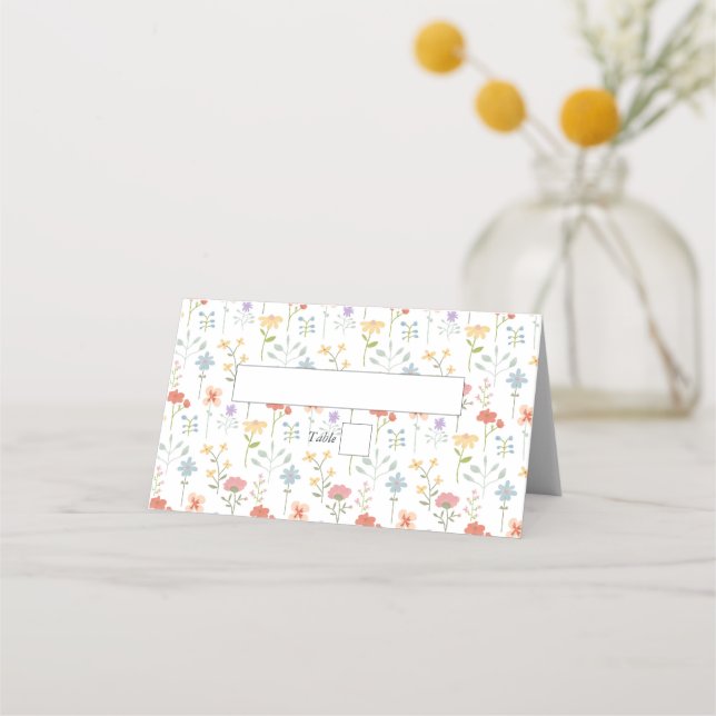 Boho Chic Wildflowers Modern Floral Wedding Place Card (Front)