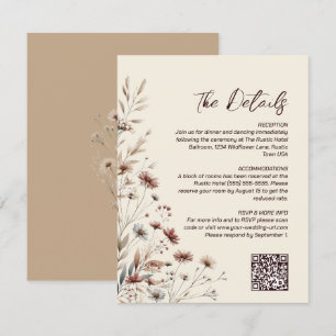 Boho Chic Wildflowers QR Code Wedding Details Enclosure Card