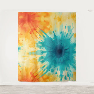 Boho Chic Yellow and Teal Tie Dye Design Tapestry