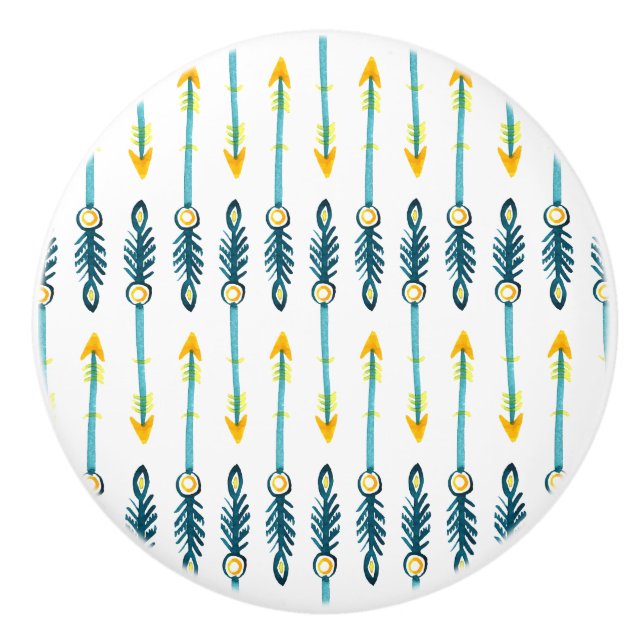 boho chic yellow blue arrows knob (Front)