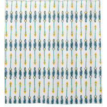boho chic yellow blue arrows shower curtain