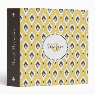 Boho chic yellow ikat tribal pattern monogram binder