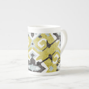 Boho chic yellow ikat tribal pattern monogram bone china mug