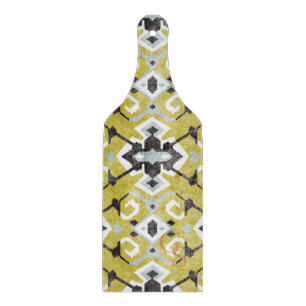 Boho chic yellow ikat tribal pattern monogram cutting board