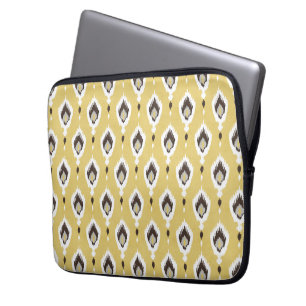 Boho chic yellow ikat tribal pattern monogram laptop sleeve