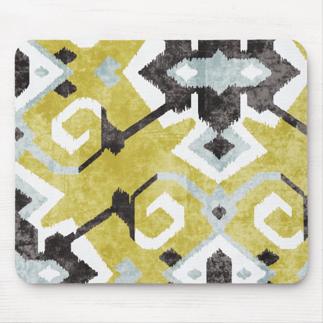 Boho chic yellow ikat tribal pattern monogram mouse pad (Front)