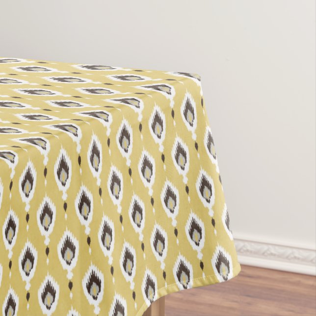 Boho chic yellow ikat tribal pattern monogram tablecloth (In Situ)