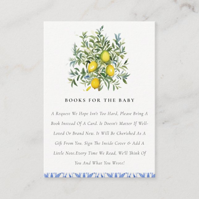 Boho Chic Yellow Lemon Tree Books For Baby Shower Enclosure Card (Front)