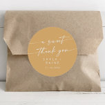 Boho Chic Yellow Marigold A Sweet Thank You Favour Classic Round Sticker<br><div class="desc">This boho chic yellow marigold a sweet thank you favour classic round sticker is perfect for a minimalist wedding. The colourful bold and bright yellow modern bohemian design features simple rustic calligraphy with a unique yet classic style.

Personalize your favour stickers with your names and wedding date.</div>
