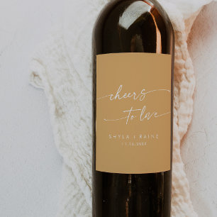 Boho Chic Yellow Marigold Cheers to Love Wedding Wine Label