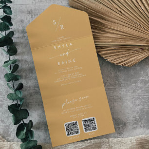 Boho Chic Yellow Marigold Dual QR Code Wedding All In One Invitation