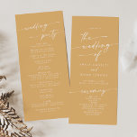 Boho Chic Yellow Marigold Tea Length Wedding Program<br><div class="desc">This boho chic yellow marigold tea length wedding program is perfect for a minimalist wedding ceremony. The colourful bold and bright yellow modern bohemian design features simple rustic calligraphy with a unique yet classic style. Personalize your wedding program with you names, wedding date, location, order of service, wedding party and...</div>