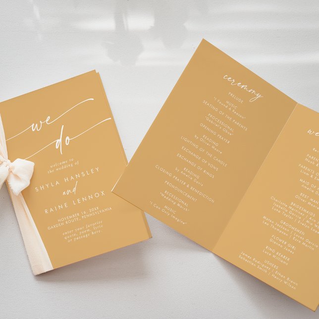 Boho Chic Yellow Marigold We Do Folded Wedding Program (Creator Uploaded)