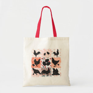 Boho Chickens Cottagecore Aesthetic Retro Floral Tote Bag
