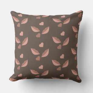 Boho Chocolate Lips and Hearts Natural Brown Throw Pillow