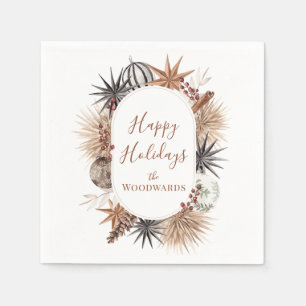 Boho Christmas Botanicals Personalized Napkin