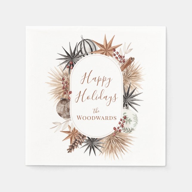 Boho Christmas Botanicals Personalized Napkin (Front)