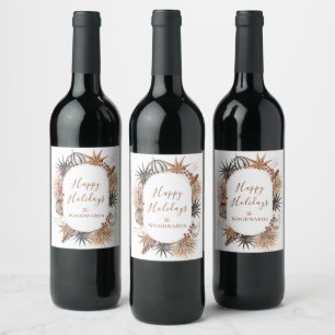Boho Christmas Botanicals Personalized Wine Label
