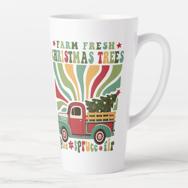 Boho Christmas Farm Fresh Trees Truck  Latte Mug (Right)