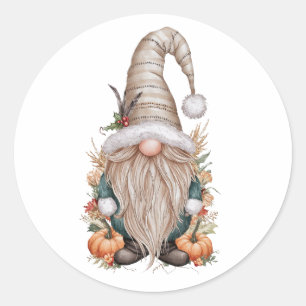Boho Christmas gonk standing in a pumpkin patch an Classic Round Sticker