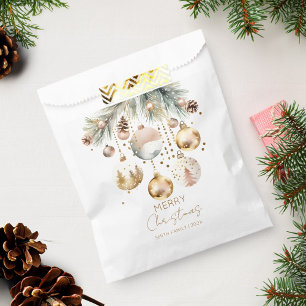 Boho Christmas holiday snowy pines gold baubles Favour Bag