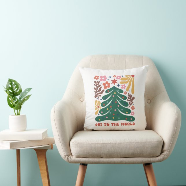 Boho Christmas Joy to The World Throw Pillow (Chair)