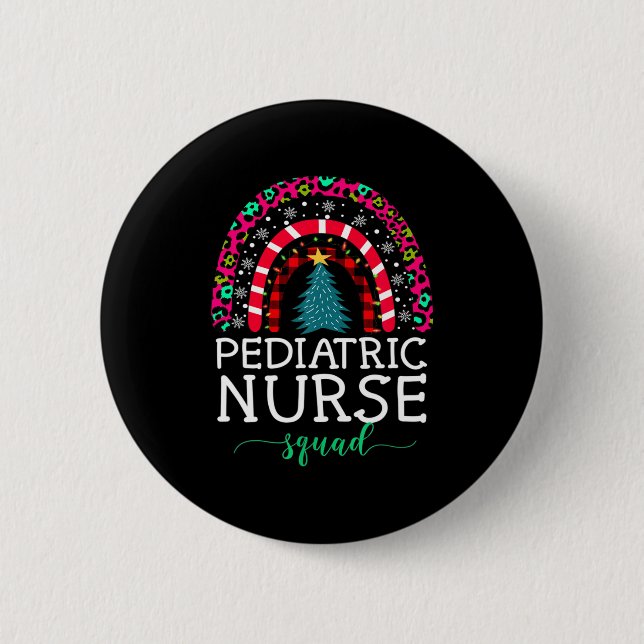 Boho Christmas Leopard Rainbow Pediatric Nurse Squ 2 Inch Round Button (Front)