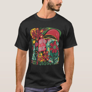 Boho Christmas Merry And Bright Pink Floral Christ T-Shirt