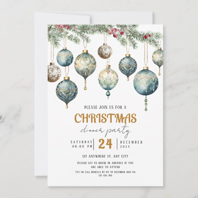 Boho Christmas ornament party Invitation (Devant)