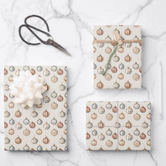 Boho Christmas Ornaments  Warm Vintage Winter Wrapping Paper Sheet