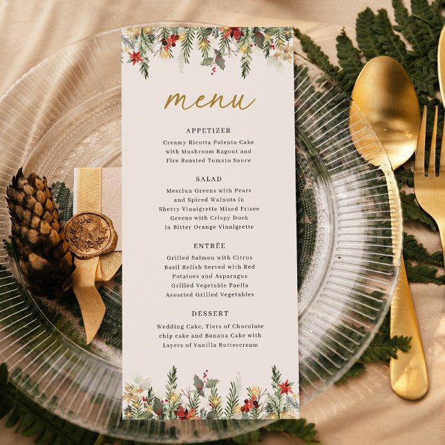 Boho Christmas Pine Tree Lights Elegant Wedding Menu (Creator Uploaded)