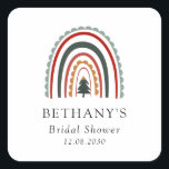 Boho Christmas Rainbow Bridal Shower Square Sticker<br><div class="desc">Boho Christmas Rainbow Bridal Shower Envelope Seal Sticker... A hand drawn boho style rainbow in the reds and greens of Christmas features a holiday tree at its centre. Just below is the name of the bride-to-be, the text "Bridal Shower" and the event's date in classic serif and romantic italic typography....</div>