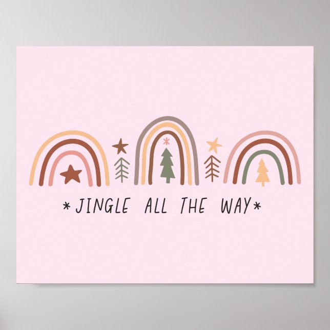 Boho Christmas Rainbow Muted tones Jingle Pink Poster (Front)