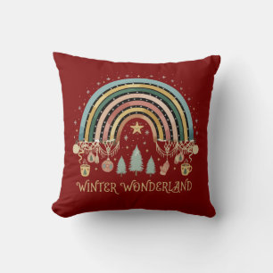 Boho Christmas Rainbow Winter Wonderland Throw Pillow