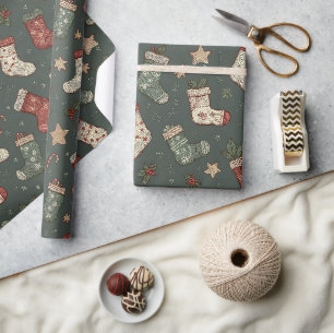 Boho Christmas Stockings Wrapping Paper
