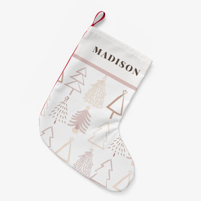 Boho Christmas Trees Dusty Pink White Small Christmas Stocking (Front (Hanging))