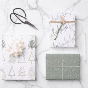Boho Christmas Trees Falala Green Holiday Wrapping Paper Sheet