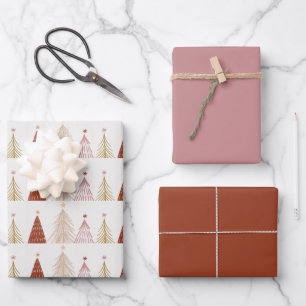 Boho Christmas Trees Gift Wrapping Paper Sheet