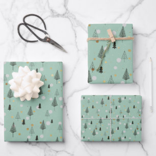 Boho Christmas Trees Holiday Wrapping Paper Sheet