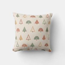 Boho Christmas Trees Terracotta Sage Throw Pillow
