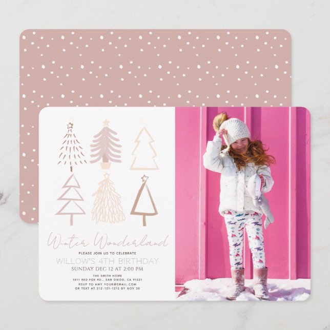 Boho Christmas Trees Winter Wonderland Birthday Invitation (Front/Back)