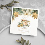 Boho Christmas winter bridal shower tea party Napkin<br><div class="desc">Christmas winter themed bridal shower tea party tableware personalized napkins,  watercolor cup of tea with snowflakes poinsettia and cookies pine branches modern casual font winter bridal shower napkins</div>