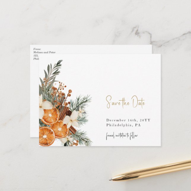 Boho Christmas winter save the date postcard (Front/Back In Situ)