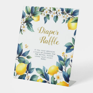 Boho Ciao Baby Lemon Wreath Diaper Raffle Pedestal Sign