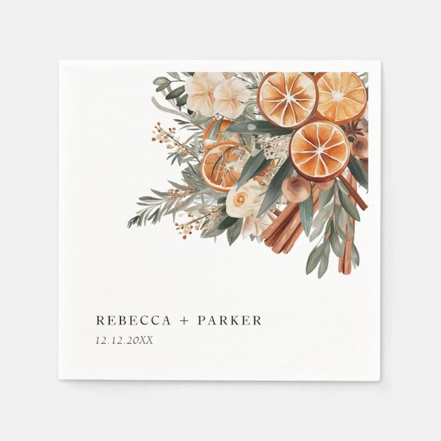 Boho cinnamon Winter botanical wedding custom Napkin (Front)