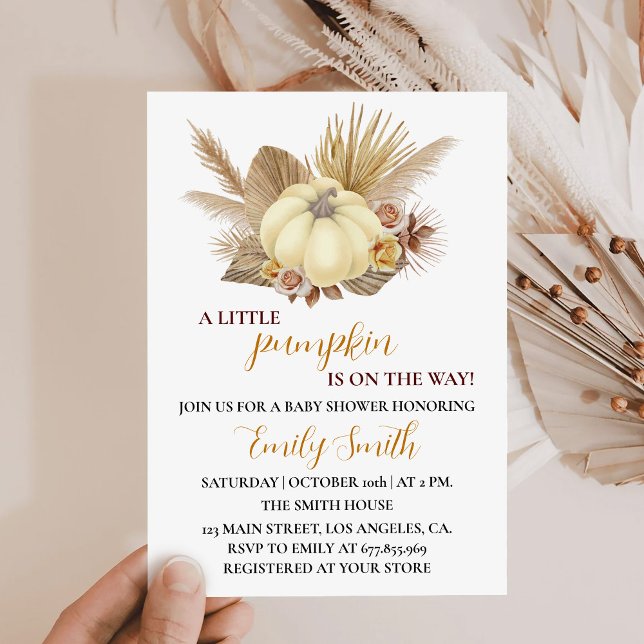 Boho Citrouille Automne Baby shower Invitation (Créateur téléchargé)